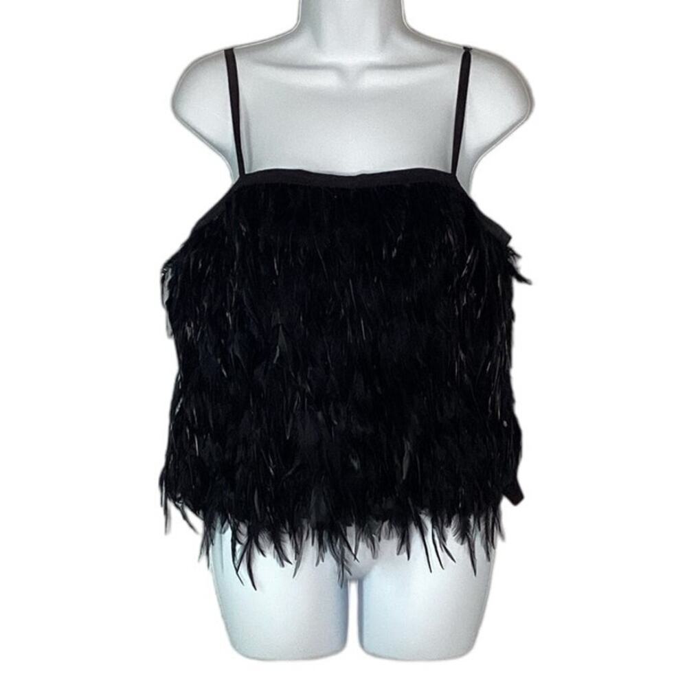 Bebe Faux Feather Tank Top Black‎ Small Silk Cropped Sexy Animal Preloved Rare